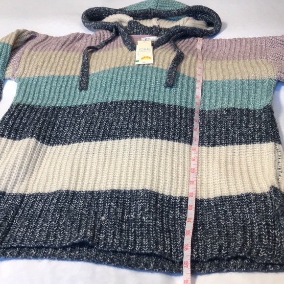 NWT C&C California Marl Striped Chunky Hooded V-Neck Sweater - Picture 6 of 14